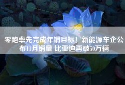零跑率先完成年销目标！新能源车企公布11月销量 比亚迪再破50万辆